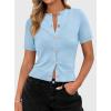 imagePRETTYGARDEN Womens Casual Summer Short Sleeve Cardigans 2026 Button Down Knitted Sweater Basic Crew Neck Crop TopsLight Blue