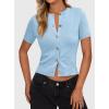 imagePRETTYGARDEN Womens Casual Summer Short Sleeve Cardigans 2026 Button Down Knitted Sweater Basic Crew Neck Crop TopsLight Blue