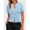 imagePRETTYGARDEN Womens Casual Summer Short Sleeve Cardigans 2026 Button Down Knitted Sweater Basic Crew Neck Crop TopsLight Blue