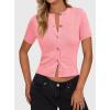 imagePRETTYGARDEN Womens Casual Summer Short Sleeve Cardigans 2026 Button Down Knitted Sweater Basic Crew Neck Crop TopsPink