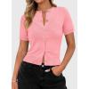 imagePRETTYGARDEN Womens Casual Summer Short Sleeve Cardigans 2026 Button Down Knitted Sweater Basic Crew Neck Crop TopsPink