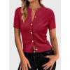 imagePRETTYGARDEN Womens Casual Summer Short Sleeve Cardigans 2026 Button Down Knitted Sweater Basic Crew Neck Crop TopsRed