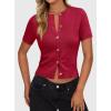 imagePRETTYGARDEN Womens Casual Summer Short Sleeve Cardigans 2026 Button Down Knitted Sweater Basic Crew Neck Crop TopsRed