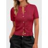 imagePRETTYGARDEN Womens Casual Summer Short Sleeve Cardigans 2026 Button Down Knitted Sweater Basic Crew Neck Crop TopsRed