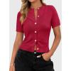 imagePRETTYGARDEN Womens Casual Summer Short Sleeve Cardigans 2026 Button Down Knitted Sweater Basic Crew Neck Crop TopsRed