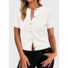 imagePRETTYGARDEN Womens Casual Summer Short Sleeve Cardigans 2026 Button Down Knitted Sweater Basic Crew Neck Crop TopsWhite