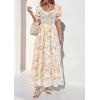 imagePRETTYGARDEN Womens Floral Boho Maxi Dresses Flowy Short Sleeve A Line Smocked Eyelet 2026 Summer Beach Vacation ClothesFloral Apricot Multicolored