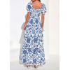 imagePRETTYGARDEN Womens Floral Boho Maxi Dresses Flowy Short Sleeve A Line Smocked Eyelet 2026 Summer Beach Vacation ClothesFloral Blue