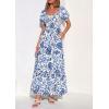 imagePRETTYGARDEN Womens Floral Boho Maxi Dresses Flowy Short Sleeve A Line Smocked Eyelet 2026 Summer Beach Vacation ClothesFloral Blue