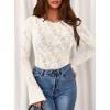imagePRETTYGARDEN Womens Lace Long Bell Sleeve Tops 2026 Fall Sexy See Through Sheer Floral Blouse Shirt Spring Going Out OutfitsBeige