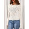 imagePRETTYGARDEN Womens Lace Long Bell Sleeve Tops 2026 Fall Sexy See Through Sheer Floral Blouse Shirt Spring Going Out OutfitsBeige