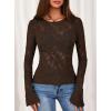 imagePRETTYGARDEN Womens Lace Long Bell Sleeve Tops 2026 Fall Sexy See Through Sheer Floral Blouse Shirt Spring Going Out OutfitsBrown