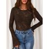 imagePRETTYGARDEN Womens Lace Long Bell Sleeve Tops 2026 Fall Sexy See Through Sheer Floral Blouse Shirt Spring Going Out OutfitsBrown
