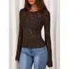 imagePRETTYGARDEN Womens Lace Long Bell Sleeve Tops 2026 Fall Sexy See Through Sheer Floral Blouse Shirt Spring Going Out OutfitsBrown