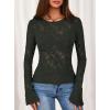 imagePRETTYGARDEN Womens Lace Long Bell Sleeve Tops 2026 Fall Sexy See Through Sheer Floral Blouse Shirt Spring Going Out OutfitsDark Green