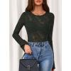 imagePRETTYGARDEN Womens Lace Long Bell Sleeve Tops 2026 Fall Sexy See Through Sheer Floral Blouse Shirt Spring Going Out OutfitsDark Green