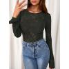 imagePRETTYGARDEN Womens Lace Long Bell Sleeve Tops 2026 Fall Sexy See Through Sheer Floral Blouse Shirt Spring Going Out OutfitsDark Green