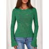 imagePRETTYGARDEN Womens Lace Long Bell Sleeve Tops 2026 Fall Sexy See Through Sheer Floral Blouse Shirt Spring Going Out OutfitsGreen