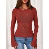 imagePRETTYGARDEN Womens Lace Long Bell Sleeve Tops 2026 Fall Sexy See Through Sheer Floral Blouse Shirt Spring Going Out OutfitsRed