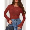 imagePRETTYGARDEN Womens Lace Long Bell Sleeve Tops 2026 Fall Sexy See Through Sheer Floral Blouse Shirt Spring Going Out OutfitsRed