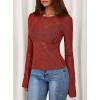 imagePRETTYGARDEN Womens Lace Long Bell Sleeve Tops 2026 Fall Sexy See Through Sheer Floral Blouse Shirt Spring Going Out OutfitsRed