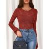 imagePRETTYGARDEN Womens Lace Long Bell Sleeve Tops 2026 Fall Sexy See Through Sheer Floral Blouse Shirt Spring Going Out OutfitsRed