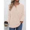 imagePRETTYGARDEN Womens Long Sleeve Henley Shirts 2026 Spring Casual Ribbed Tunic Tops Lightweight Sweaters Fashion ClothingBeige