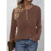 imagePRETTYGARDEN Womens Long Sleeve Henley Shirts 2026 Spring Casual Ribbed Tunic Tops Lightweight Sweaters Fashion ClothingBrown