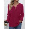 imagePRETTYGARDEN Womens Long Sleeve Henley Shirts 2026 Spring Casual Ribbed Tunic Tops Lightweight Sweaters Fashion ClothingBurgundy
