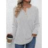 imagePRETTYGARDEN Womens Long Sleeve Henley Shirts 2026 Spring Casual Ribbed Tunic Tops Lightweight Sweaters Fashion ClothingGrey
