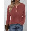 imagePRETTYGARDEN Womens Long Sleeve Henley Shirts 2026 Spring Casual Ribbed Tunic Tops Lightweight Sweaters Fashion ClothingRust