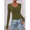 imagePRETTYGARDEN Womens Long Sleeve T Shirts 2026 Fall Trendy Deep V Neck Slim Fit Basic Crop Tops Casual Going Out TopArmy Green