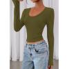 imagePRETTYGARDEN Womens Long Sleeve T Shirts 2026 Fall Trendy Deep V Neck Slim Fit Basic Crop Tops Casual Going Out TopArmy Green