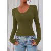 imagePRETTYGARDEN Womens Long Sleeve T Shirts 2026 Fall Trendy Deep V Neck Slim Fit Basic Crop Tops Casual Going Out TopArmy Green