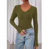 imagePRETTYGARDEN Womens Long Sleeve T Shirts 2026 Fall Trendy Deep V Neck Slim Fit Basic Crop Tops Casual Going Out TopArmy Green