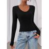 imagePRETTYGARDEN Womens Long Sleeve T Shirts 2026 Fall Trendy Deep V Neck Slim Fit Basic Crop Tops Casual Going Out TopBlack