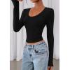 imagePRETTYGARDEN Womens Long Sleeve T Shirts 2026 Fall Trendy Deep V Neck Slim Fit Basic Crop Tops Casual Going Out TopBlack