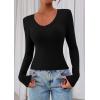 imagePRETTYGARDEN Womens Long Sleeve T Shirts 2026 Fall Trendy Deep V Neck Slim Fit Basic Crop Tops Casual Going Out TopBlack
