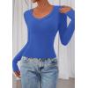 imagePRETTYGARDEN Womens Long Sleeve T Shirts 2026 Fall Trendy Deep V Neck Slim Fit Basic Crop Tops Casual Going Out TopBlue