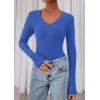 imagePRETTYGARDEN Womens Long Sleeve T Shirts 2026 Fall Trendy Deep V Neck Slim Fit Basic Crop Tops Casual Going Out TopBlue