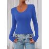 imagePRETTYGARDEN Womens Long Sleeve T Shirts 2026 Fall Trendy Deep V Neck Slim Fit Basic Crop Tops Casual Going Out TopBlue