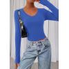 imagePRETTYGARDEN Womens Long Sleeve T Shirts 2026 Fall Trendy Deep V Neck Slim Fit Basic Crop Tops Casual Going Out TopBlue