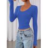 imagePRETTYGARDEN Womens Long Sleeve T Shirts 2026 Fall Trendy Deep V Neck Slim Fit Basic Crop Tops Casual Going Out TopBlue