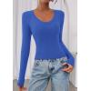 imagePRETTYGARDEN Womens Long Sleeve T Shirts 2026 Fall Trendy Deep V Neck Slim Fit Basic Crop Tops Casual Going Out TopBlue