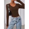 imagePRETTYGARDEN Womens Long Sleeve T Shirts 2026 Fall Trendy Deep V Neck Slim Fit Basic Crop Tops Casual Going Out TopBrown