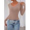 imagePRETTYGARDEN Womens Long Sleeve T Shirts 2026 Fall Trendy Deep V Neck Slim Fit Basic Crop Tops Casual Going Out TopCoffee