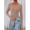 imagePRETTYGARDEN Womens Long Sleeve T Shirts 2026 Fall Trendy Deep V Neck Slim Fit Basic Crop Tops Casual Going Out TopCoffee