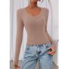 imagePRETTYGARDEN Womens Long Sleeve T Shirts 2026 Fall Trendy Deep V Neck Slim Fit Basic Crop Tops Casual Going Out TopCoffee