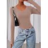 imagePRETTYGARDEN Womens Long Sleeve T Shirts 2026 Fall Trendy Deep V Neck Slim Fit Basic Crop Tops Casual Going Out TopCoffee
