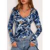 imagePRETTYGARDEN Womens Long Sleeve T Shirts 2026 Fall Trendy Deep V Neck Slim Fit Basic Crop Tops Casual Going Out TopDark Blue Floral